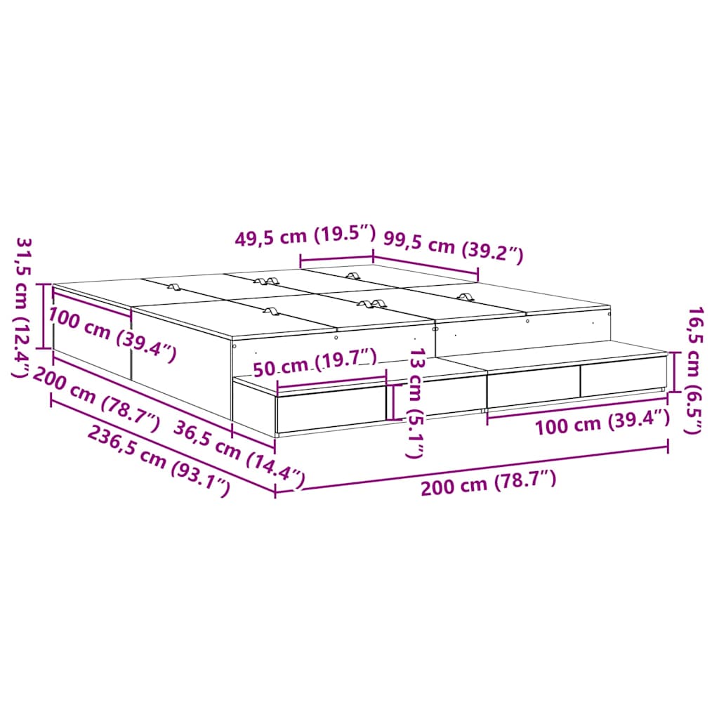 Seng Med Opbevaring Med Skuffe Sort Eg 236.5 X 200 X 31.5 Cm - Billede 11