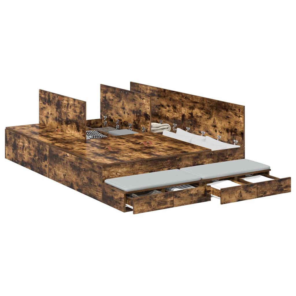 Seng Med Opbevaring Med Skuffe Røget Eg 236.5 X 150 X 31.5 Cm - Billede 3