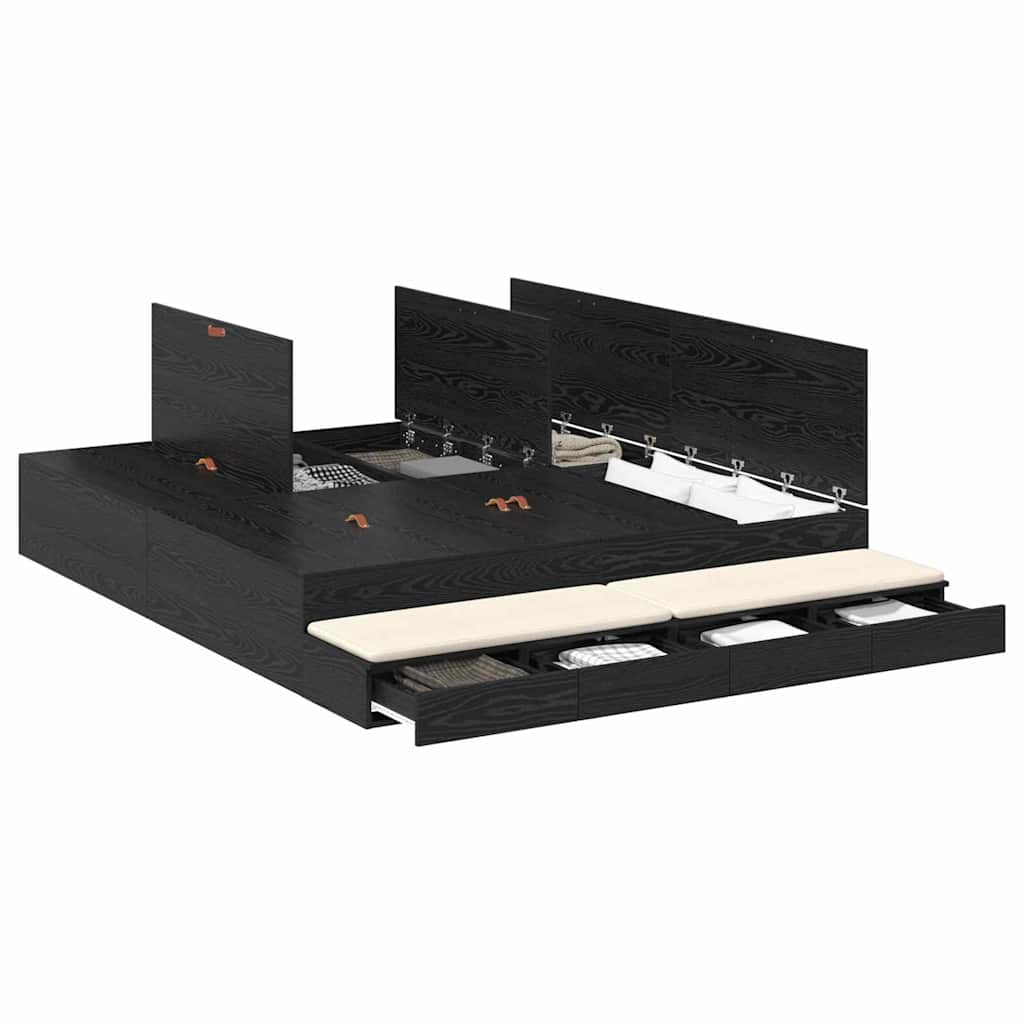 Seng Med Opbevaring Med Skuffe Sort Eg 236,5 X 180 X 31,5 Cm - Billede 3