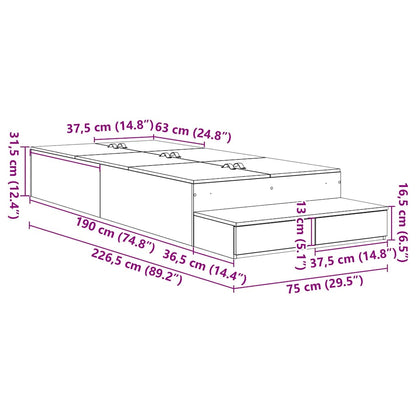 Seng Med Opbevaring Med Skuffe Røget Eg 226,5 X 75 X 31,5 Cm - Billede 13