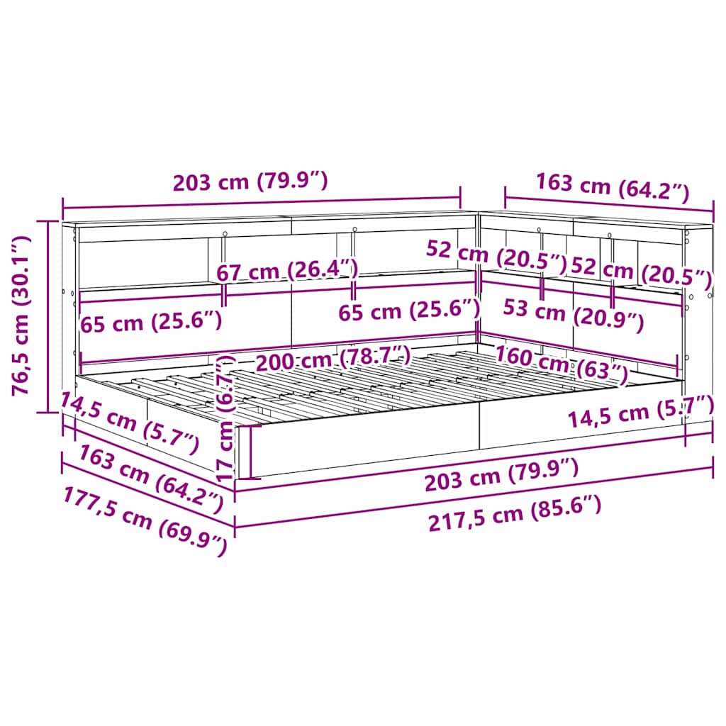 Bogreol Seng Sonoma-eg 160 200 Cm Konstrueret Træ - Billede 10