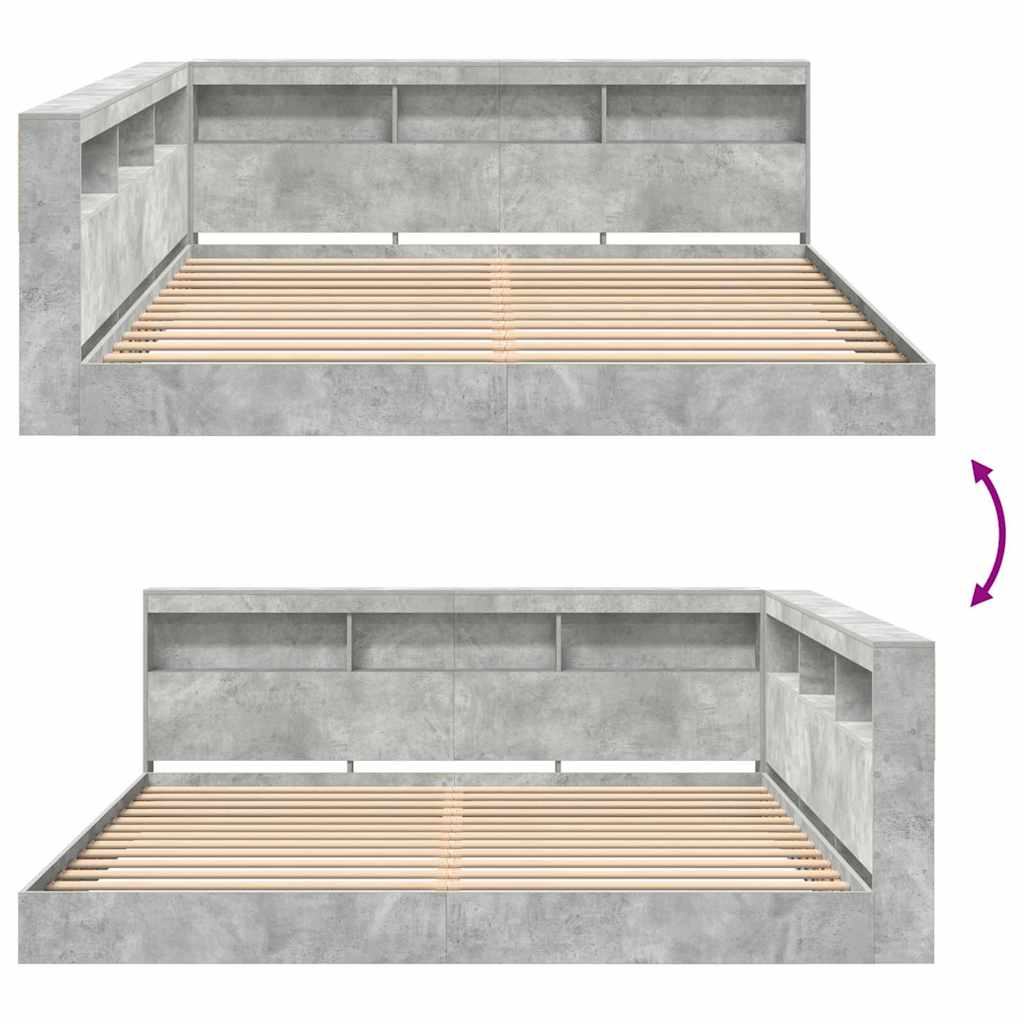 Bogreol Seng Betongrå 180 X 200 Cm Konstrueret Træ - Billede 12