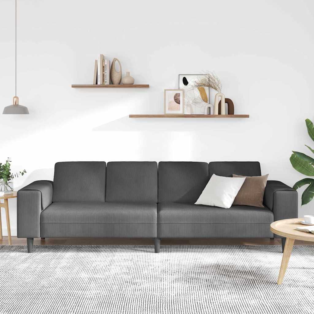 Stof Sofa Med Pude Mørkegrå Corduroy Stof - Billede 3