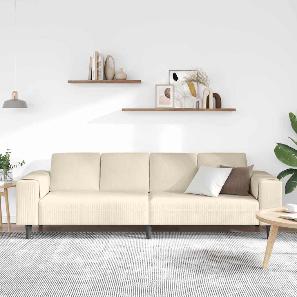Stof Sofa Med Pude Creme 208 Cm Corduroy Stof - Billede 3