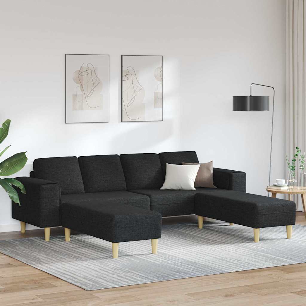 Sofa Sæt 3 Pcs Sort Stof - Hovedbillede