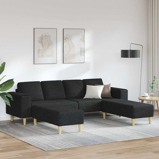 Sofa Sæt 3 Pcs Sort Stof - Hovedbillede