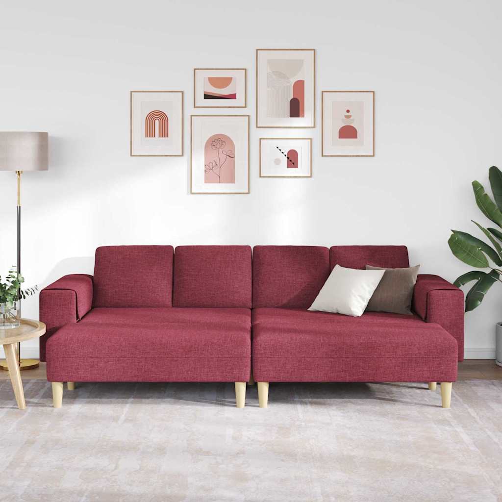 Sofa Sæt 3 Pcs Vinrød Stof - Billede 3