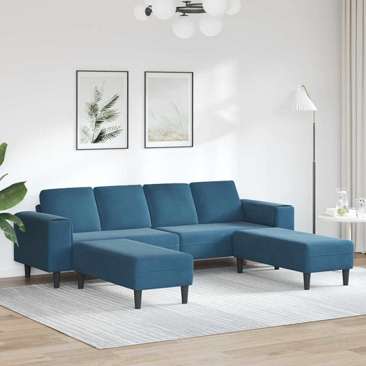 Sofa Sæt 3 Pcs Blå Fløjl - Hovedbillede