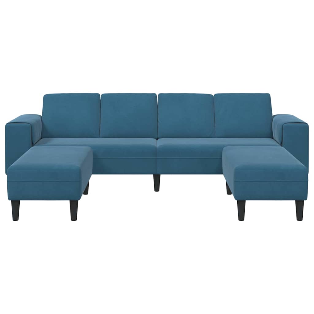 Sofa Sæt 3 Pcs Blå Fløjl - Billede 4