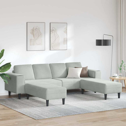 Sofa Sæt 3 Pcs Lysegrå Fløjl - Hovedbillede