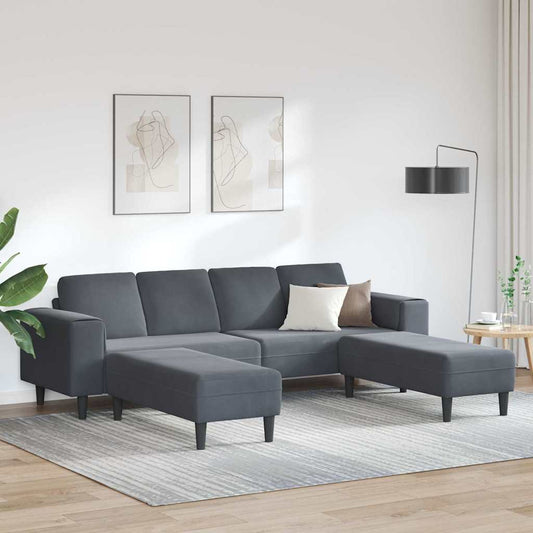 Sofa Sæt 3 Pcs Mørkegrå Fløjl - Hovedbillede