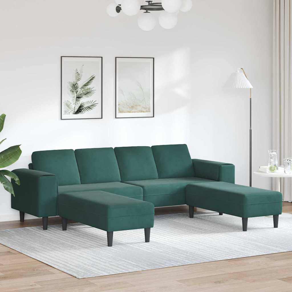 Sofa Sæt 3 Pcs Mørkegrøn Fløjl - Hovedbillede