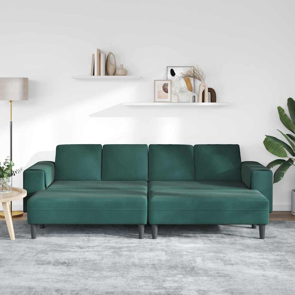 Sofa Sæt 3 Pcs Mørkegrøn Fløjl - Billede 3