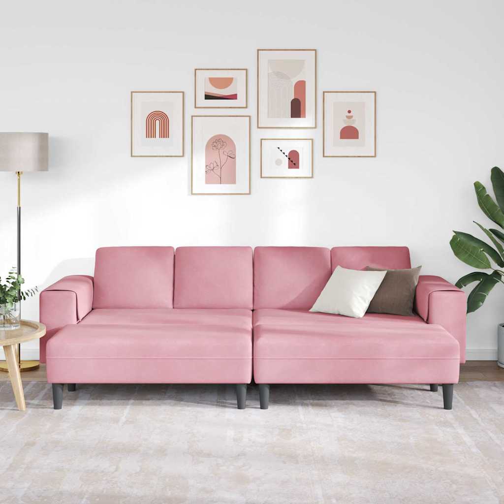 Sofa Sæt 3 Pcs Lyserød Fløjl - Billede 3