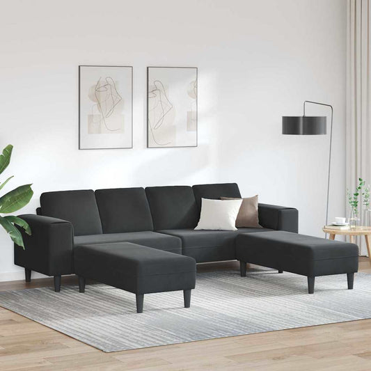 Sofa Sæt 3 Pcs Sort Fløjl - Hovedbillede
