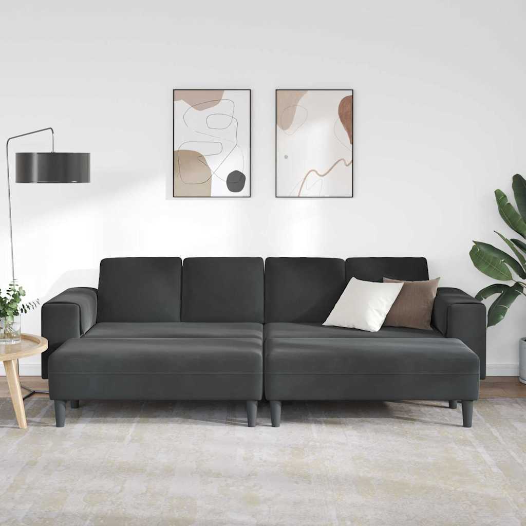 Sofa Sæt 3 Pcs Sort Fløjl - Billede 3