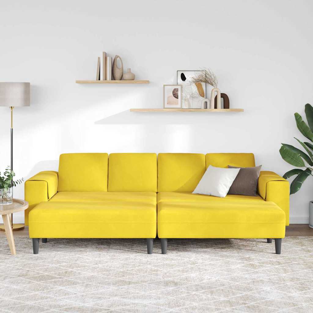 Sofa Sæt 3 Pcs Gul Fløjl - Billede 3