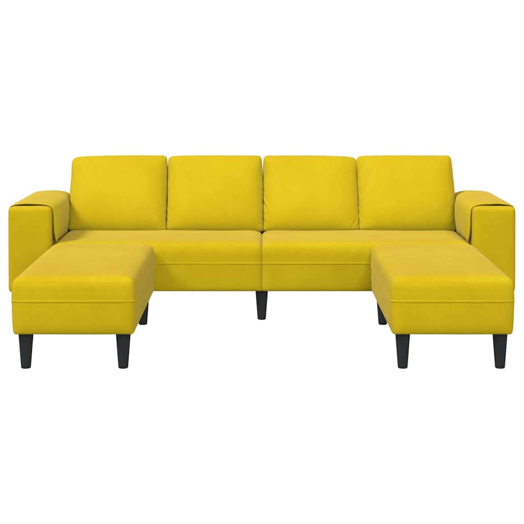 Sofa Sæt 3 Pcs Gul Fløjl - Billede 4