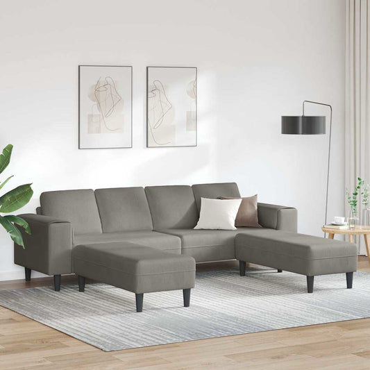 Stof Sofa Med Pude Lysegrå Corduroy Stof - Hovedbillede