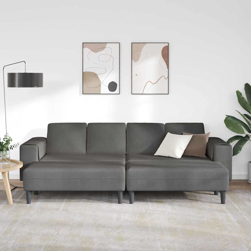 Stof Sofa Med Pude Mørkegrå Corduroy Stof - Billede 3