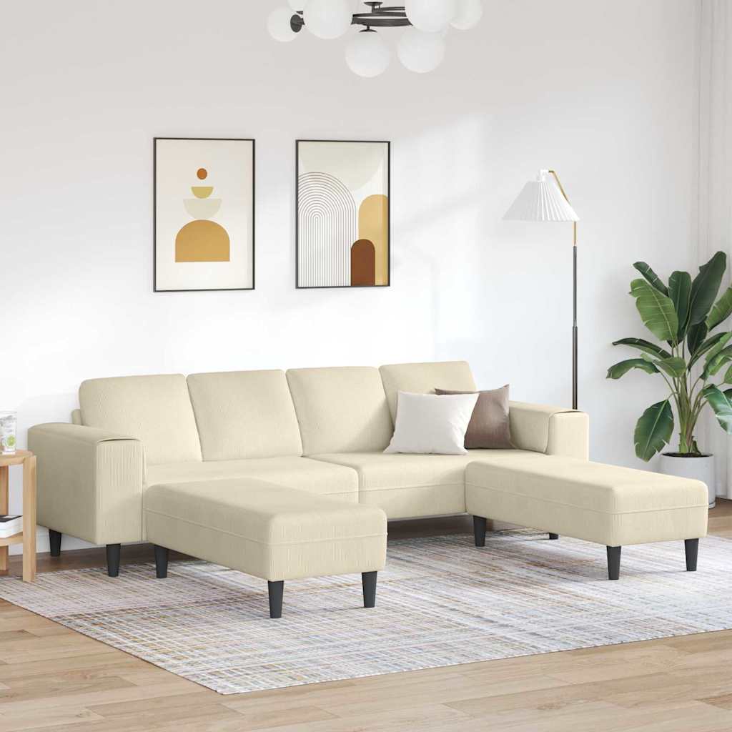 Stof Sofa Med Pude Creme 208 Cm Corduroy Stof - Hovedbillede
