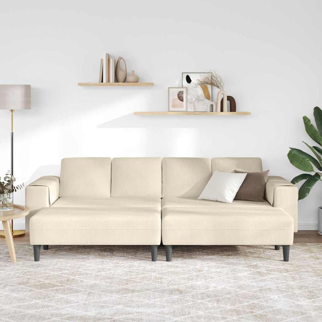 Stof Sofa Med Pude Creme 208 Cm Corduroy Stof - Billede 3