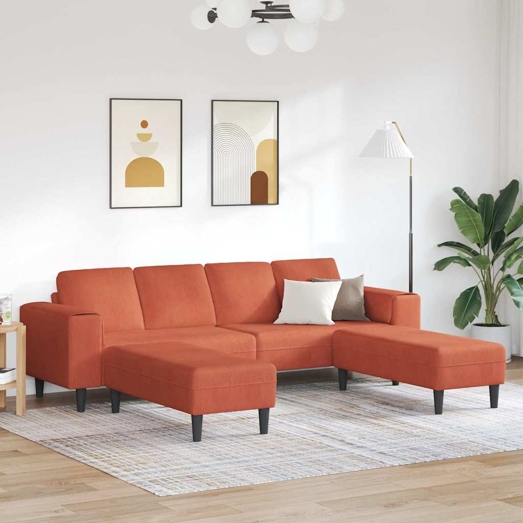 Stof Sofa Med Pude Rød Orange 208 Cm Corduroy Stof - Hovedbillede