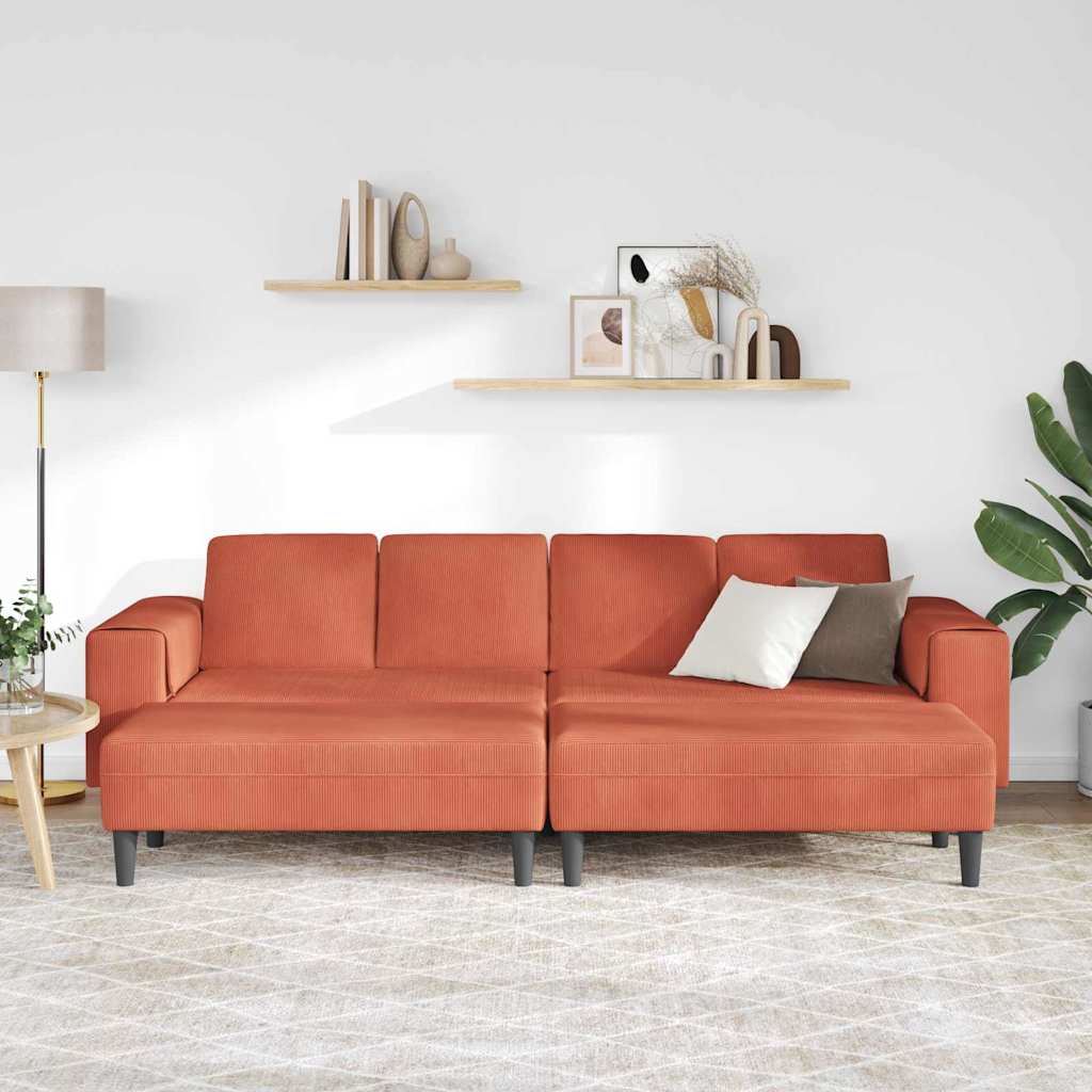 Stof Sofa Med Pude Rød Orange 208 Cm Corduroy Stof - Billede 3