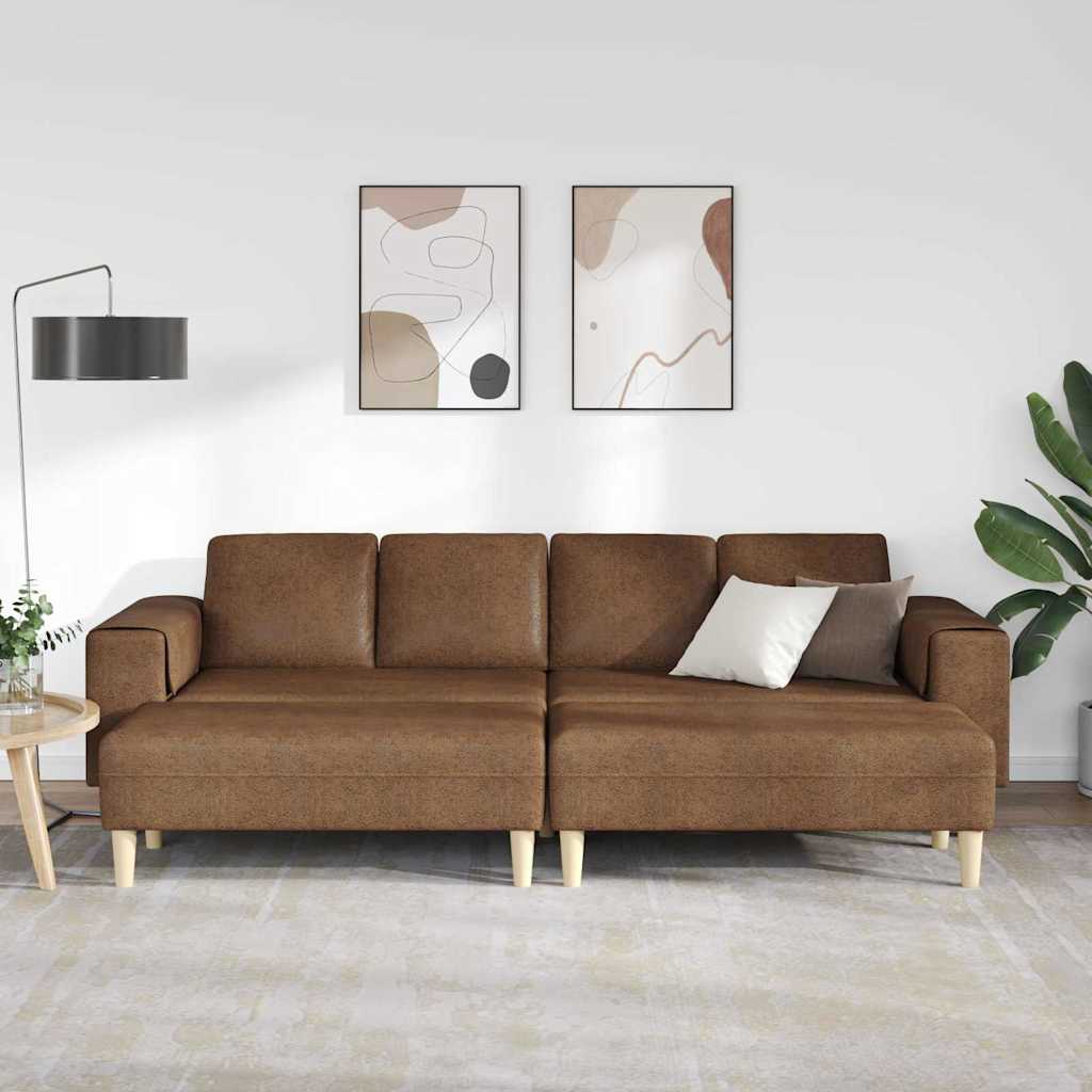 Sofa Sæt 3 Pcs Brun Faux Suede Læder - Billede 3