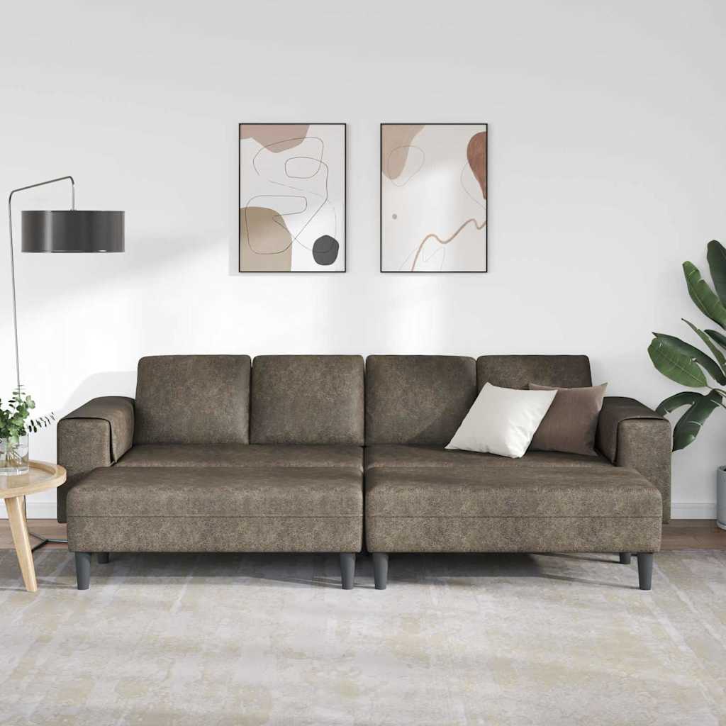 Sofa Sæt 3 Pcs Mørkegrå Faux Suede Læder - Billede 3