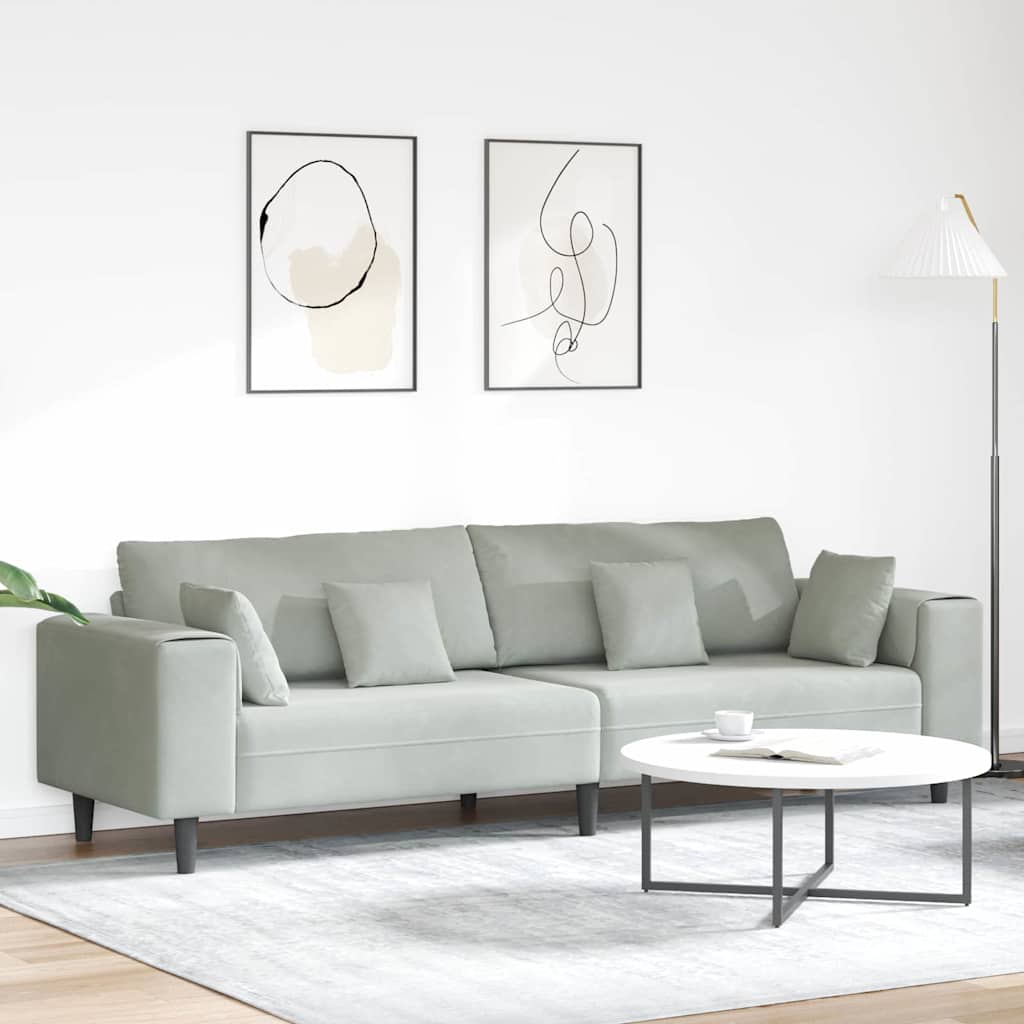 Fløjls Sofa Med Pude Lysegrå 208 Cm Fløjl - Hovedbillede