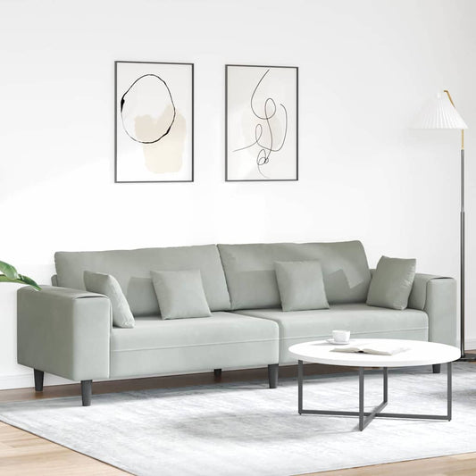 Fløjls Sofa Med Pude Lysegrå 208 Cm Fløjl - Hovedbillede
