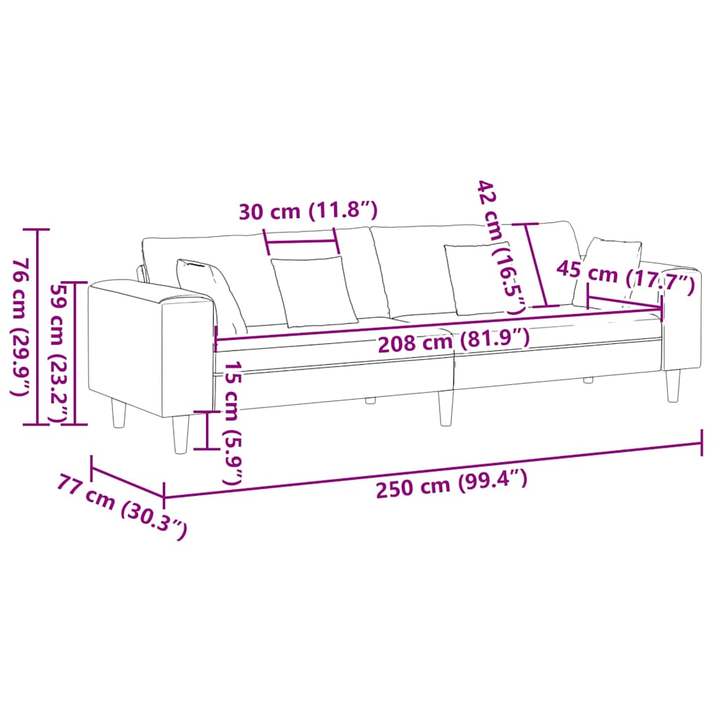 Fløjls Sofa Med Pude Lysegrå 208 Cm Fløjl - Billede 9