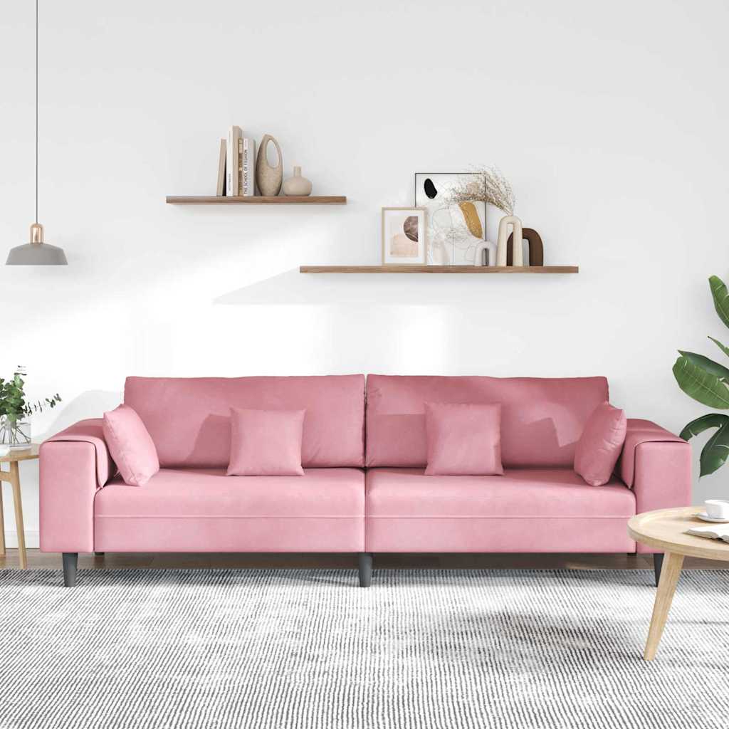 Fløjls Sofa Med Pude Lyserød 209 Cm Fløjl - Billede 3