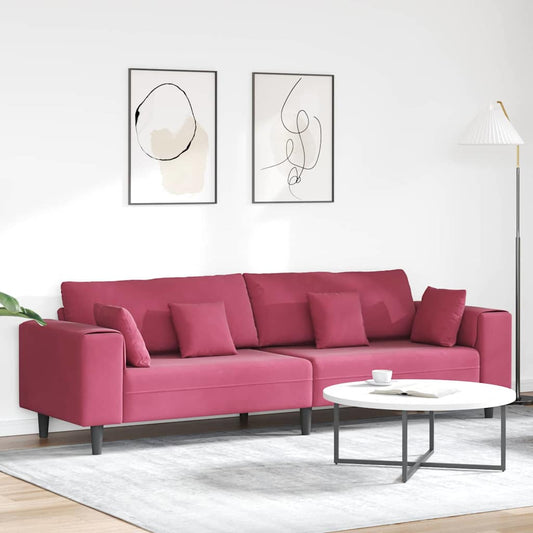 Fløjls Sofa Med Pude Vinrød 208 Cm Fløjl - Hovedbillede