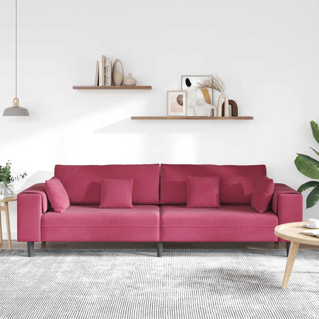 Fløjls Sofa Med Pude Vinrød 208 Cm Fløjl - Billede 3