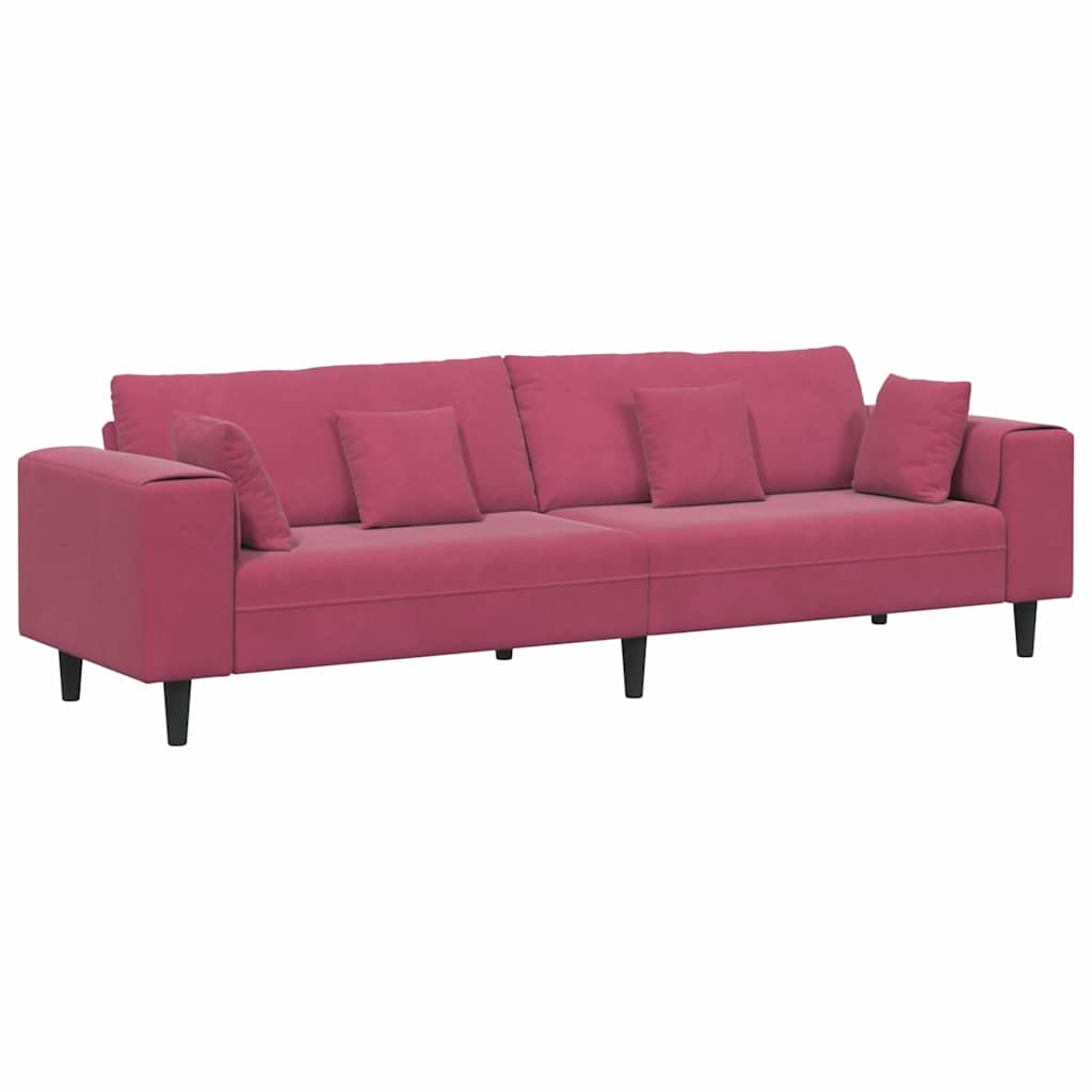 Fløjls Sofa Med Pude Vinrød 208 Cm Fløjl - Billede 2