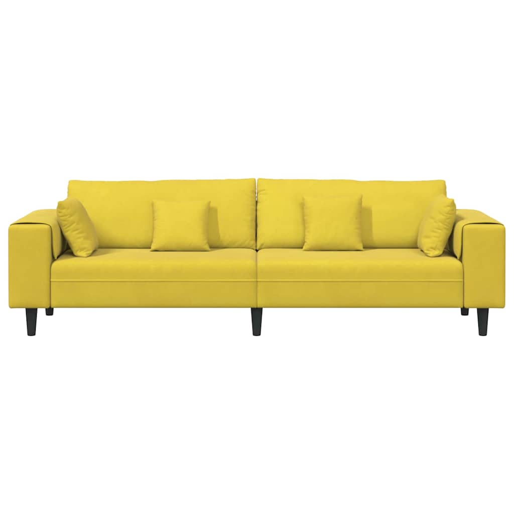 Fløjls Sofa Med Pude Gul 210 Cm Fløjl - Billede 4