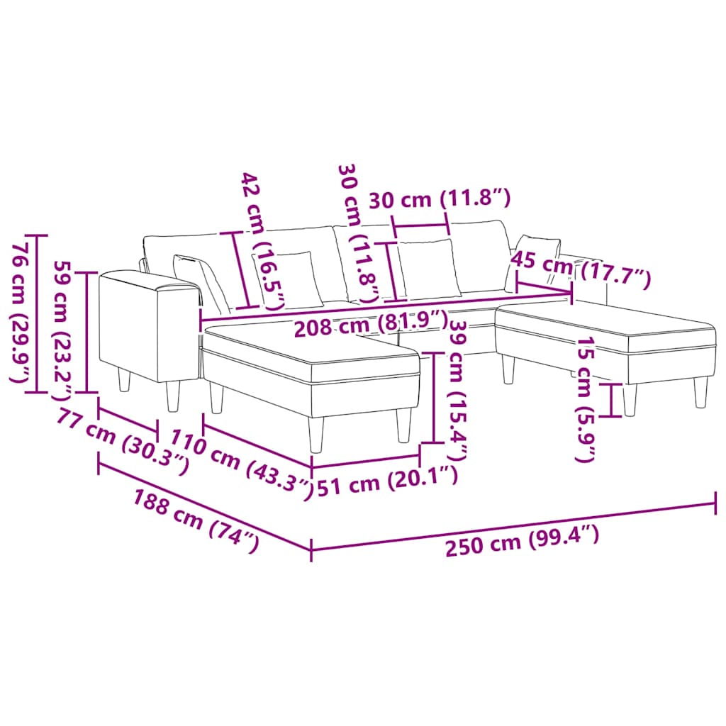 Stof Sofa Med Pude Sort 208 Cm Stof - Billede 10