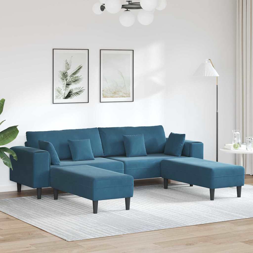 Fløjls Sofa Med Pude 3 Pcs Blå 208 Cm Fløjl - Hovedbillede