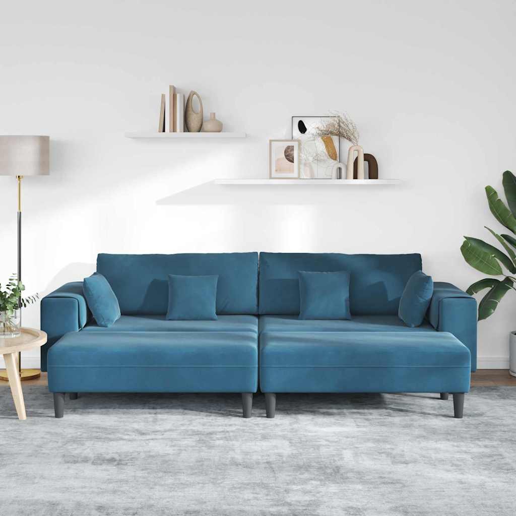 Fløjls Sofa Med Pude 3 Pcs Blå 208 Cm Fløjl - Billede 3