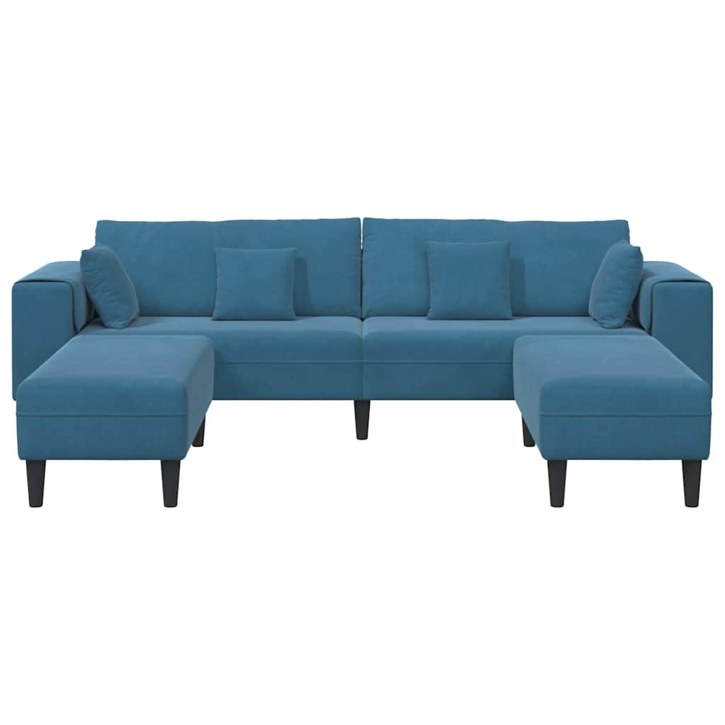 Fløjls Sofa Med Pude 3 Pcs Blå 208 Cm Fløjl - Billede 4