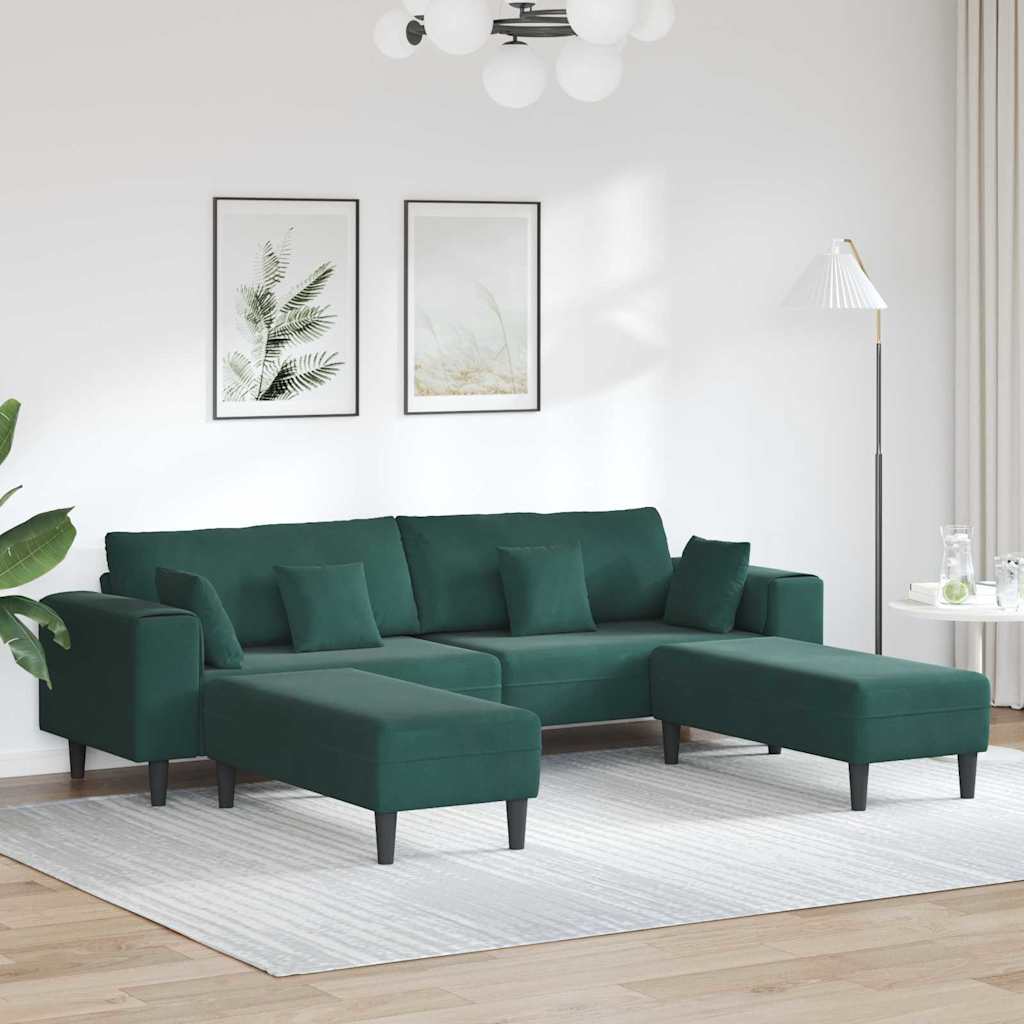 Fløjls Sofa Med Pude 3 Pcs Mørkegrøn 208 Cm Fløjl - Hovedbillede