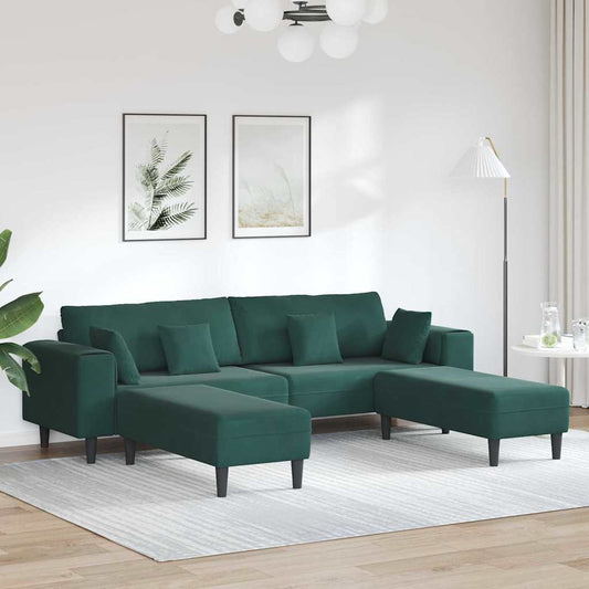 Fløjls Sofa Med Pude 3 Pcs Mørkegrøn 208 Cm Fløjl - Hovedbillede