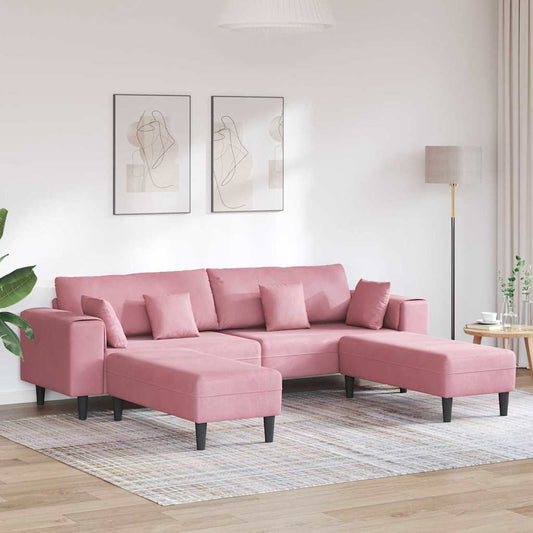 Fløjls Sofa Med Pude 3 Pcs Lyserød 208 Cm Fløjl - Hovedbillede
