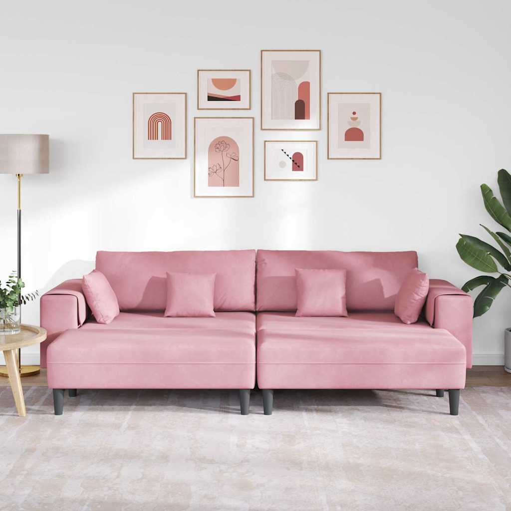 Fløjls Sofa Med Pude 3 Pcs Lyserød 208 Cm Fløjl - Billede 3