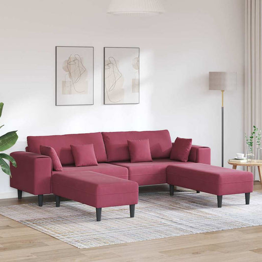 Fløjls Sofa Med Pude 3 Pcs Vinrød 208 Cm Fløjl - Hovedbillede