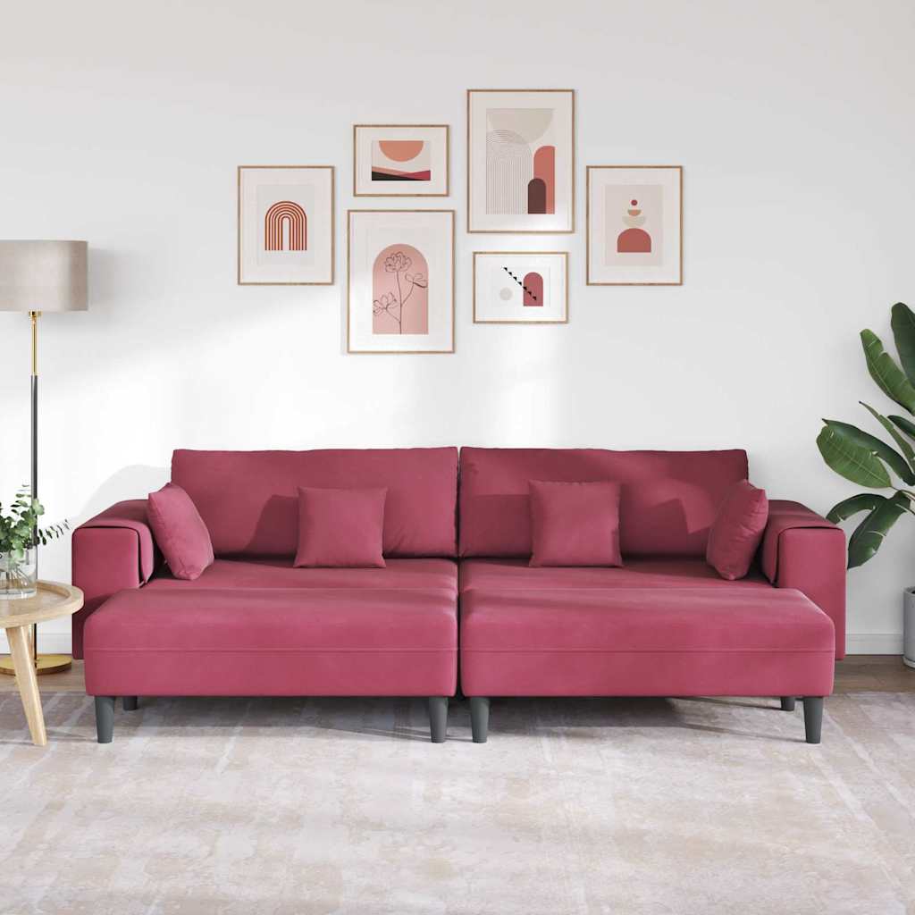 Fløjls Sofa Med Pude 3 Pcs Vinrød 208 Cm Fløjl - Billede 3