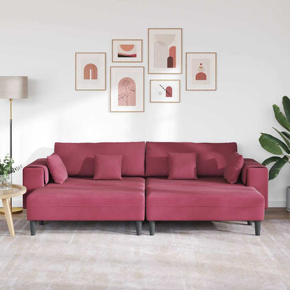 Fløjls Sofa Med Pude 3 Pcs Vinrød 208 Cm Fløjl - Billede 3
