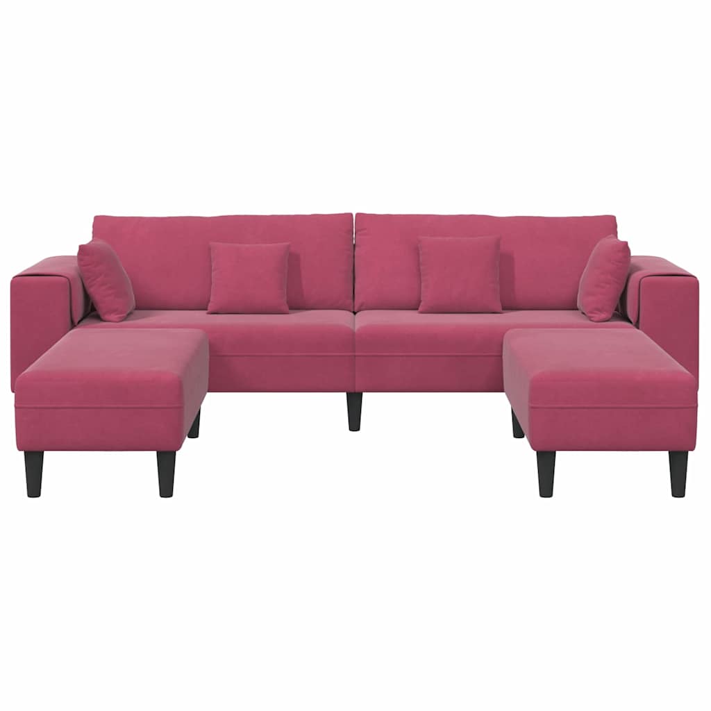 Fløjls Sofa Med Pude 3 Pcs Vinrød 208 Cm Fløjl - Billede 4